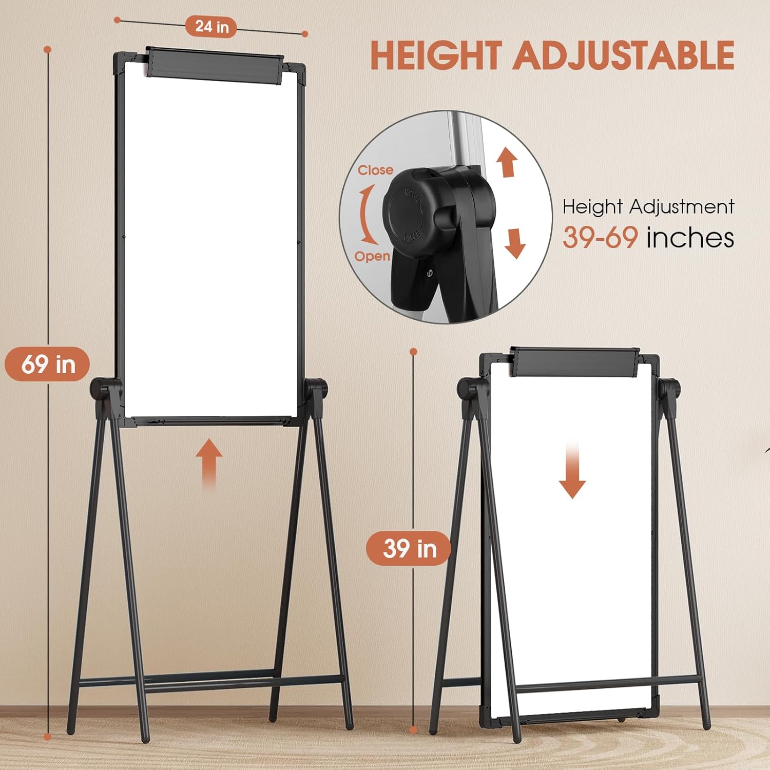 MaxGear Double-Sided Whiteboard with Stand, 36" x 24" Large Dry Erase Easel Board, Height Adjustable Aluminum Alloy Frame, Portable Stable A-Stand for Office & Classroom