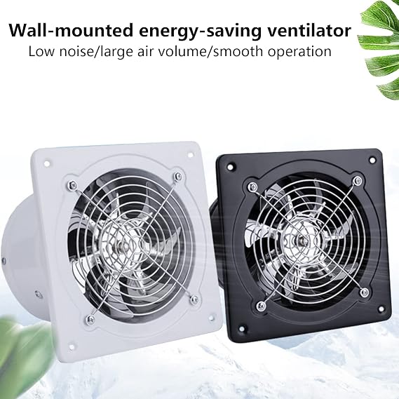 WMLBK Wall Mounted Exhaust Fan, Low Noise Extractor Ventilator Fan, Axial Exhaust Blower Flow Exhaust Attic Ventilation for Home Kitchen Bathroom Garage Warehouse Industrial Restaurant (4 inch Black)
