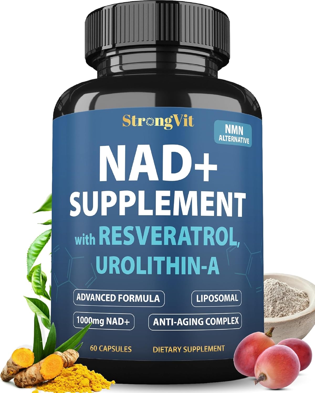 1000mg NAD Supplement with Resveratrol - Advanced Liposomal NAD+ Supplements for Men and Women - Anti-Aging Cell Regenerator - 60 NAD Plus Capsules for Energy & Cellular Health
