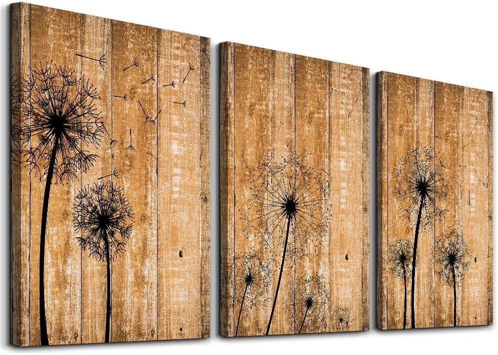 modern Bathroom wall decoration for bedroom canvas wall art for living room kitchen works of art dandelion wood grain flowers Watercolor painting canvas prints office home decoration 16 "x 24" 3 piece 16x24inches*3pcs Dandelion Wood Grain