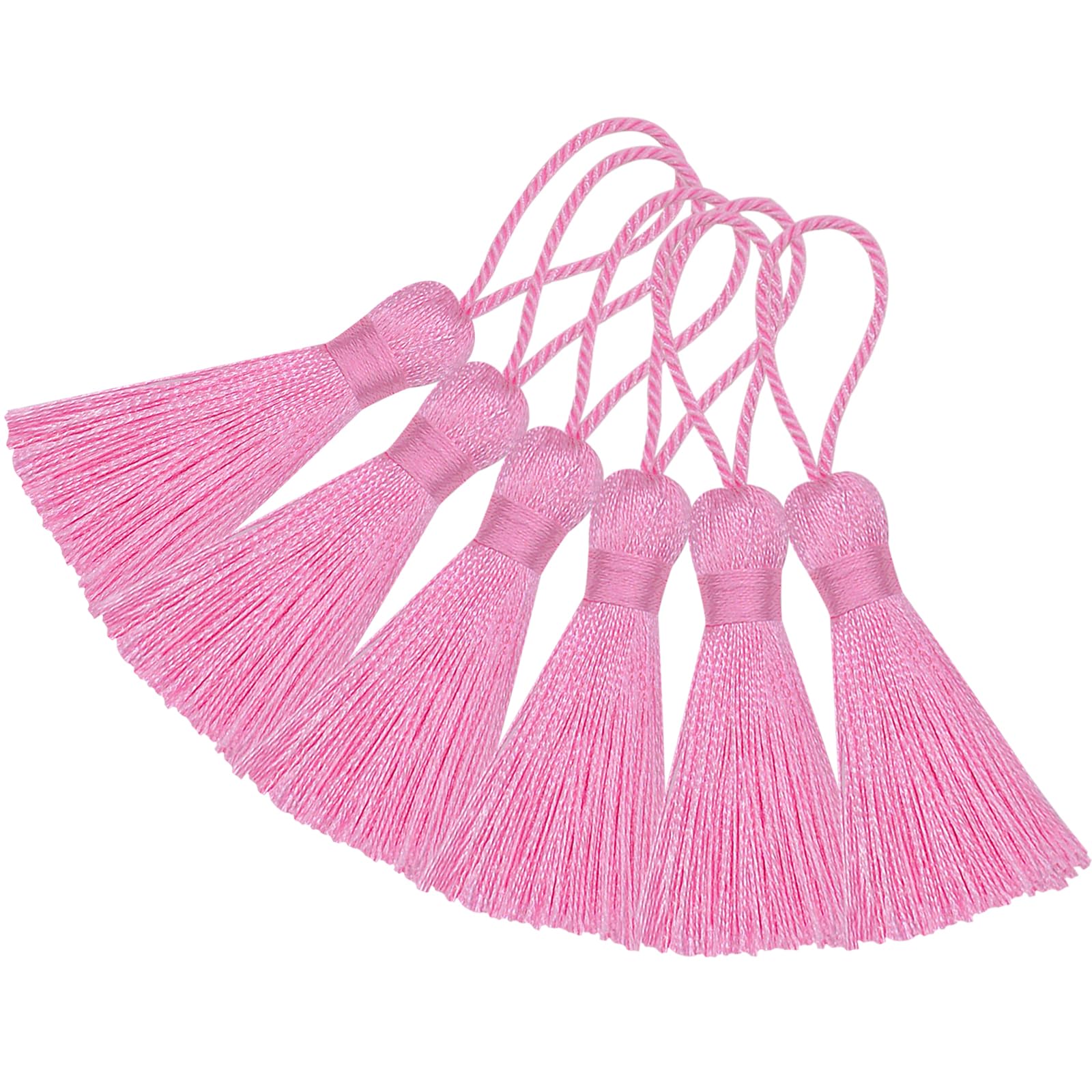 Handmade Bookmark Tassel DIY Craft: 20pcs Mini Silky Chinese Knot Pendant with Cord Loop for Jewelry Earrings, Garland, Graduation, Party, Keyring and Small Home Hanging Decoration (Pink)