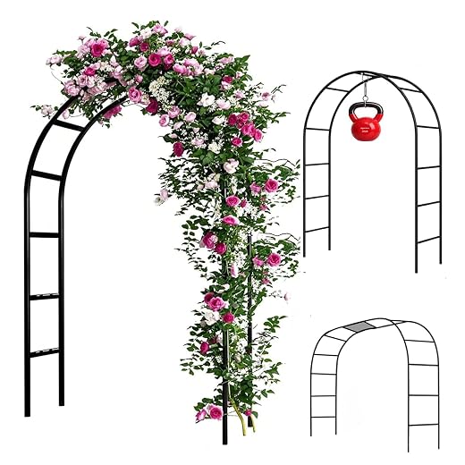 Adorox 7.8ft Garden Arch Trellis for Climbing Plants, Metal Arch Frame, Pumpkin Archway Outdoor Garden Arbors and Arches for Halloween Christmas Birthday Party Baby Shower Decoration(Black)