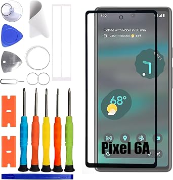 For Google Pixel 6A GX7AS, GB62Z, G1AZG Display Glass Front Glass Repair Replacement Set [with OCA Adhesive] [No LCD Screen] [6.1 Inch] with Tool Kit