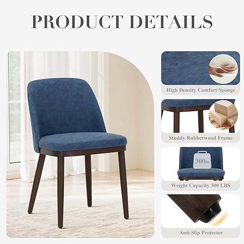 Miniatura 4 de COLAMY Juego de 2 sillas de comedor tapizadas, modernas sillas de cocina con respaldo, sillas laterales de cuero con patas de madera para cocina,