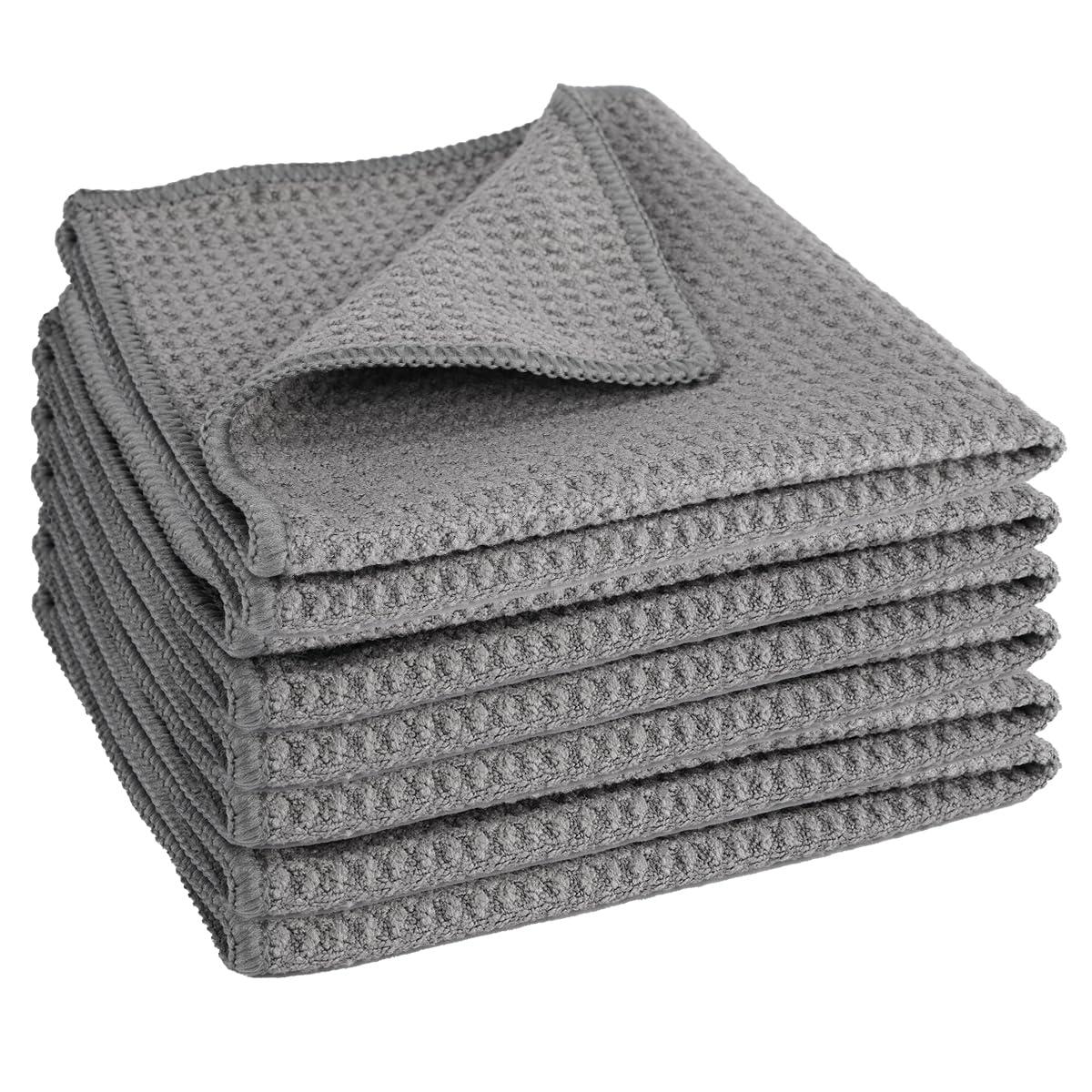 6 Panni In Microfibra Per Waffle – 30x30 Cm, Lavabili, Anti-pelucchi, Per Pulizia Di Vetri E Auto (Grigio) - 2