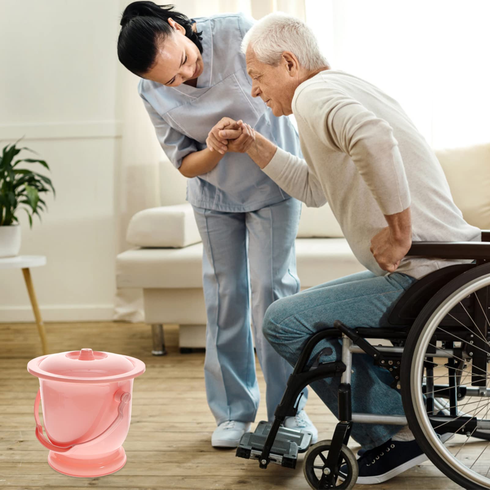 Bedside Commode Bucket Chamber Pot with Lid Handle Urine Pots Urine Bucket Potty Urinal Bottle for Home Pink Portable Toilet for