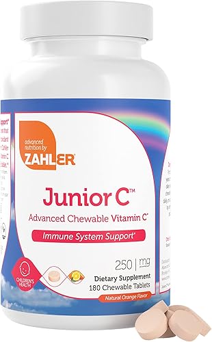 Zahler Junior C Advanced - Vitamina C masticable para niños, vitaminas para niños con delicioso sabor a naranja, vitamina C Kosher Kids para