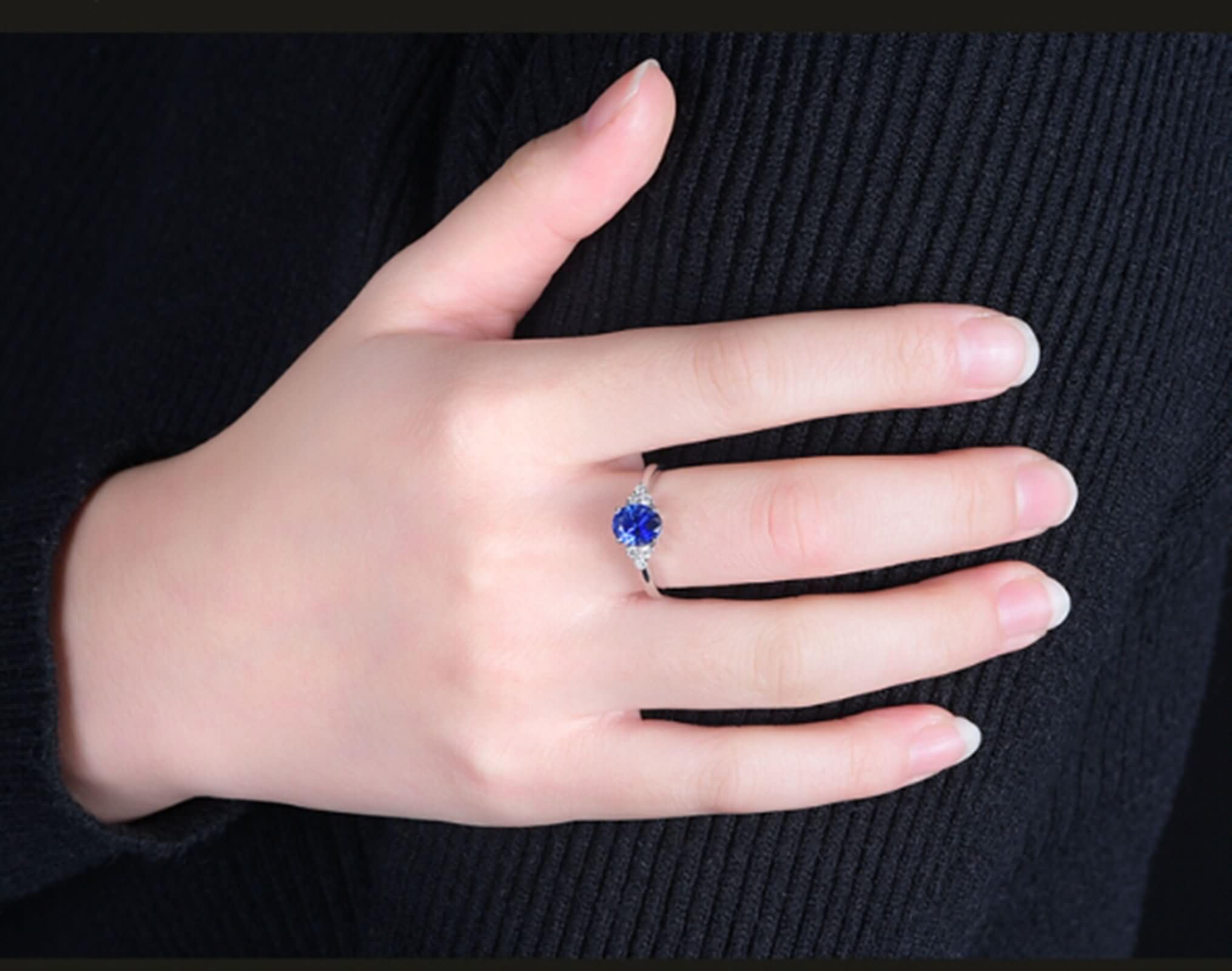 Anillos Mujer Matrimonio Oro Blanco 9 Kilates / 14 Kilates / 18 Kilates, 4 Garras Oval con Zafiro de 0,41ct y Diamante, Anillo Plata Azul Compromiso Mujer