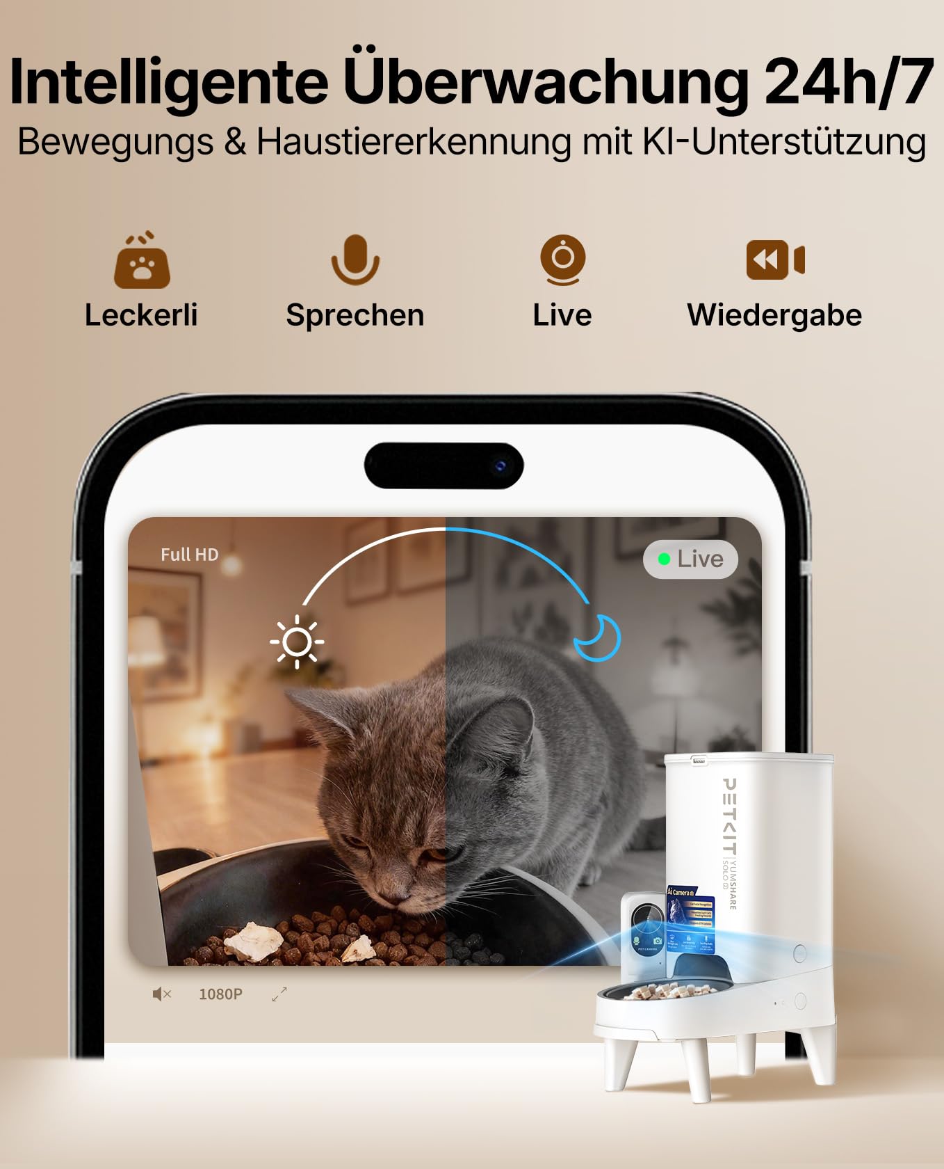 PETKIT YumShare Solo 2 Futterautomat Mit Kamera, Gesichtserkennung für Mehrere Katzen,KI Futterautomat Katze,3L Katzen Futterautomaten,Automatischer Futterspender für Katze und Hund,2.4 & 5G Wi-Fi
