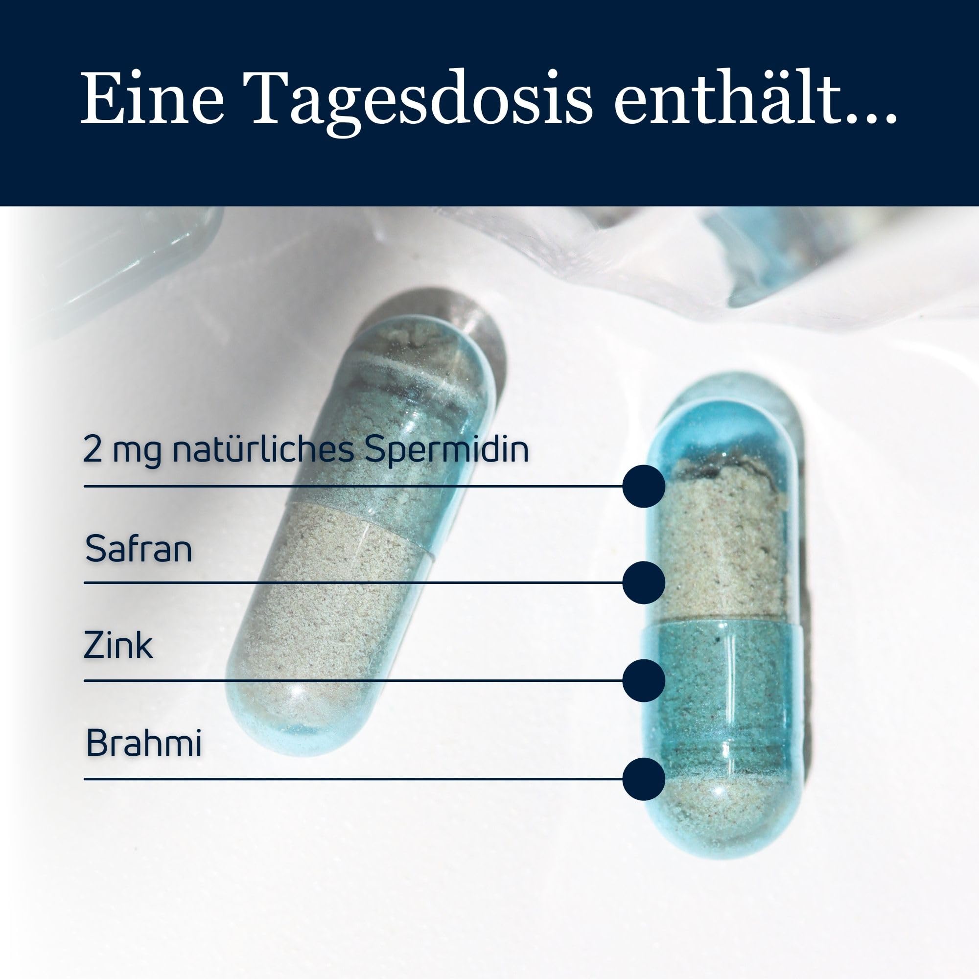 spermidineLIFE® Memory + Confezione da 3 - Con spermidina da estratto naturale di germe di grano, polvere di Brahmi biologica ed estratto di zafferano per sostenere il rinnovamento cellulare e le
