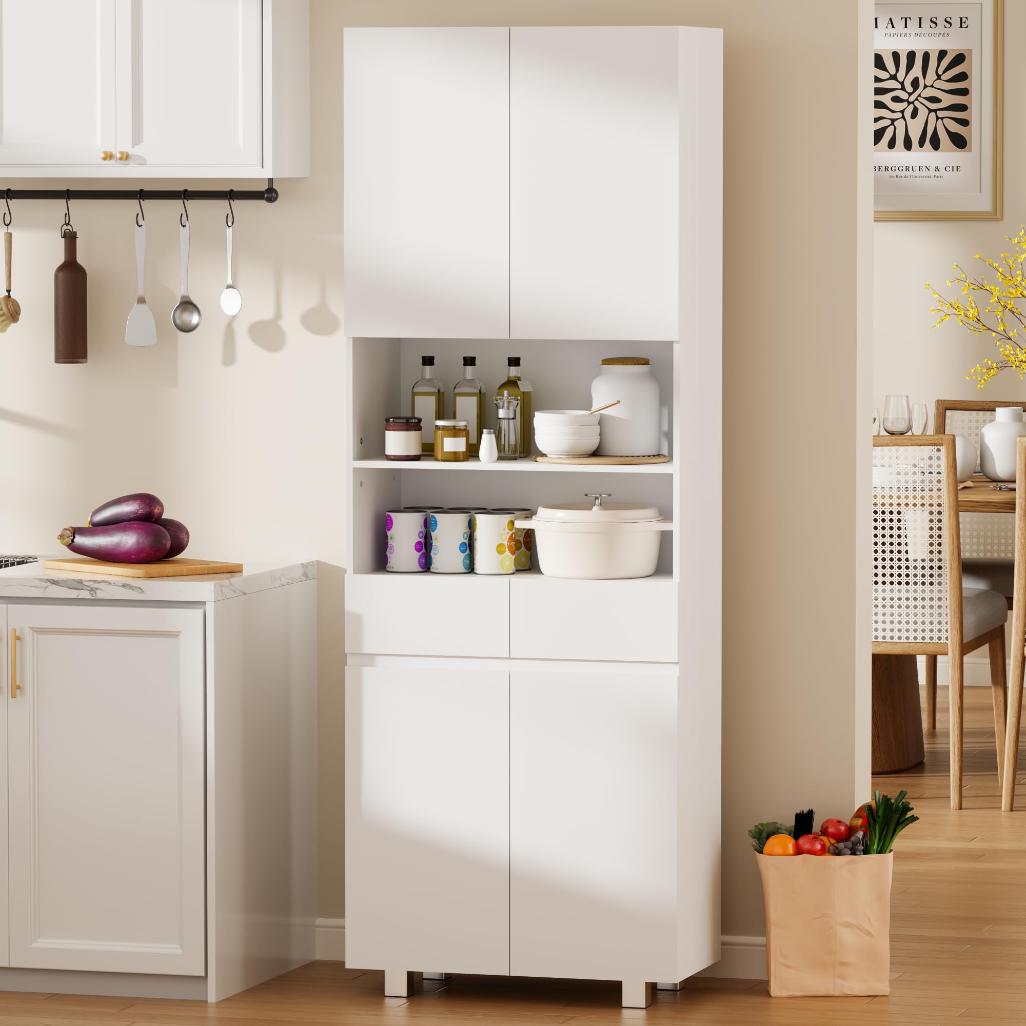 ANWBROAD Armoire de Salle de Bain,Meuble Colonne Salle de Bain,Meuble de Rangement,avec Étagères Réglables,2 Tiroir,Compartiments,pour Salon,Cuisine,30x60x180 cm,Blanc SBC012W