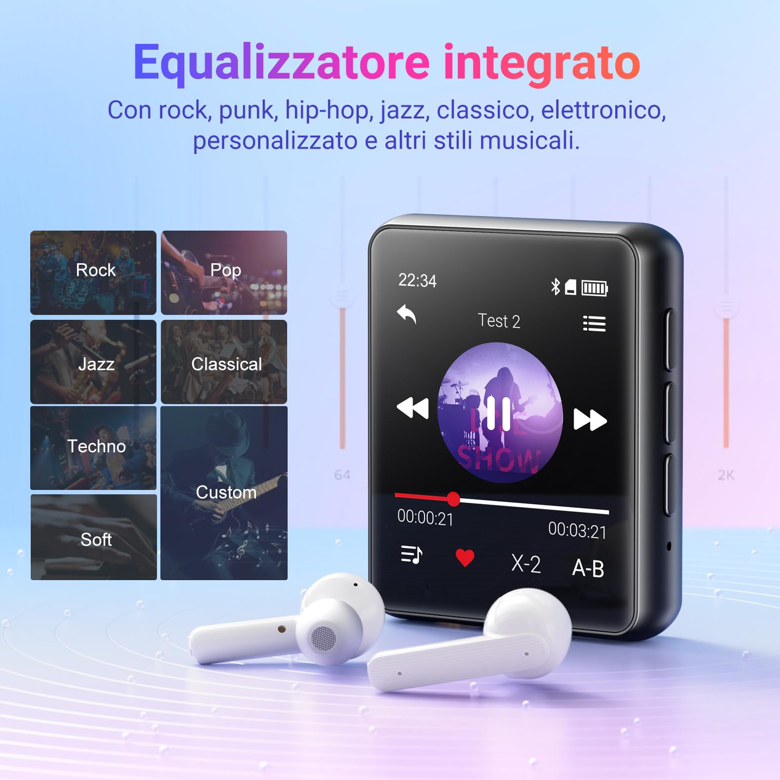 Lettore MP3 Bluetooth - 128GB Lettore Musicale, Altoparlante Integrato e radio FM, Mini Touchscreen da 1,8'' MP3 - Perfetto per Bambini e Sport (nero)