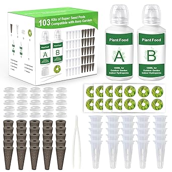 Replacement for Aerogarden Pods Hydroponic Accessories, Grow Anything Seed Pods Kit with 25 Grow Sponges, 25 Grow Baskets, 25 Pod Labels, 25 Grow Domes and 200ml A&B Plant Food Nutrients