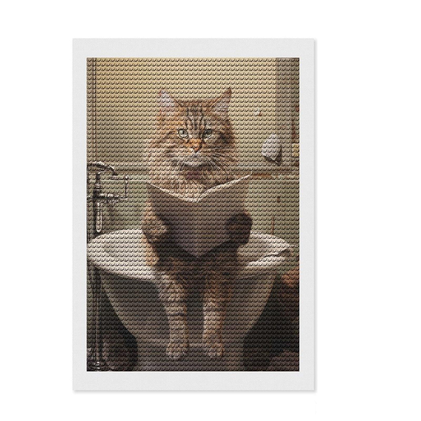 Junmoney Funny Cat Diamond Painting Canvas Set 8"x12", for Teens, Simple to Start, Farmhouse Decor, Thoughtful Handmade Gift
