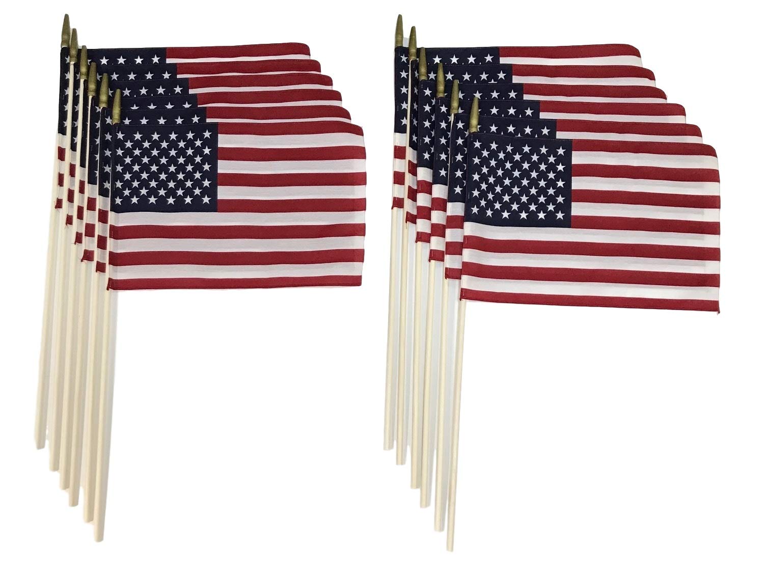 Martin's Flag 12" x 18" American Stick Flags, 30" x 3/8" Staff, Made in USA, Hemmed Edges, (12)
