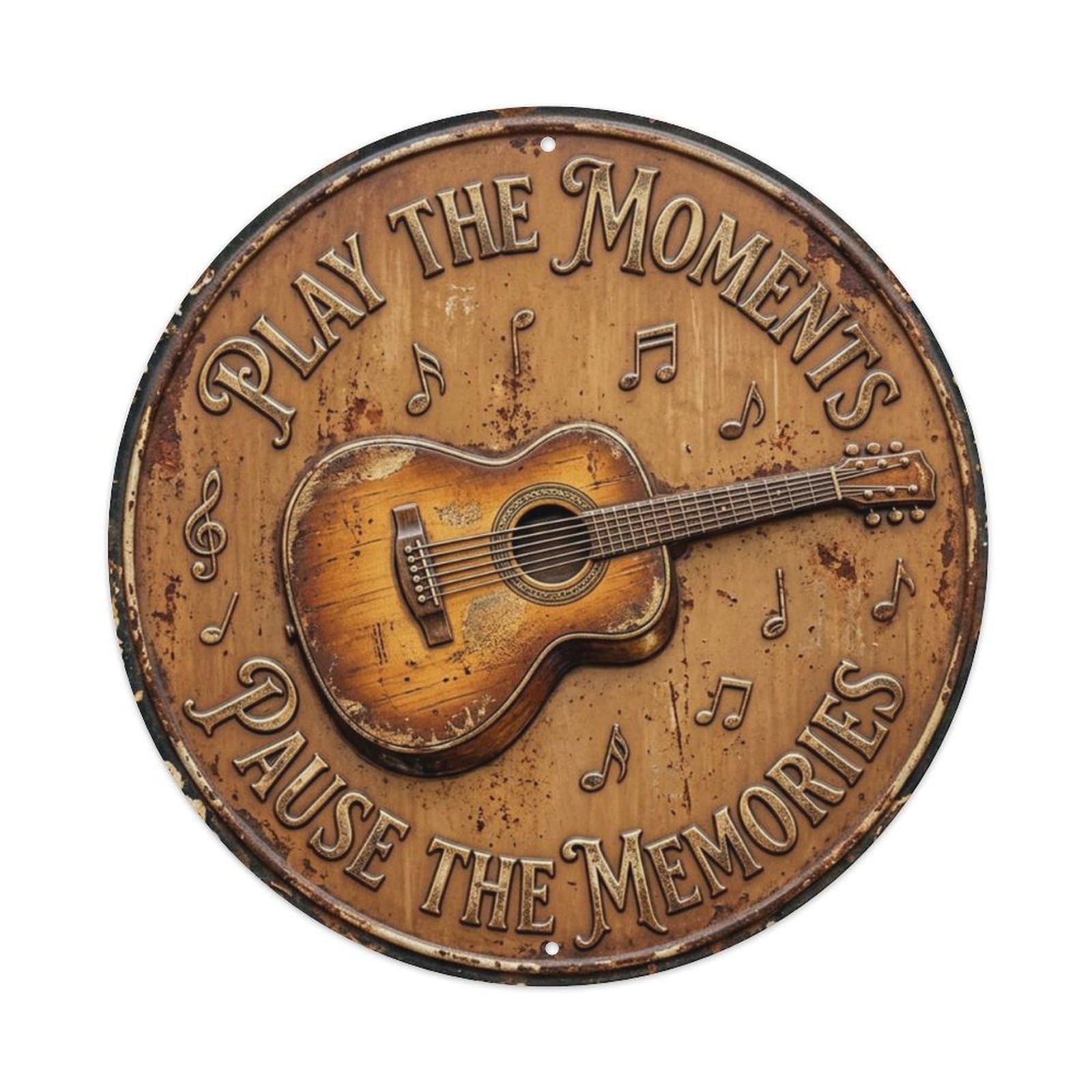 Guitar Strings Harmony Bedroom Metal Tin Sign Plaque Wall Decor for Cafe, Club Bar, Office, Home Garden Round Metal Poster 8x8Inch
