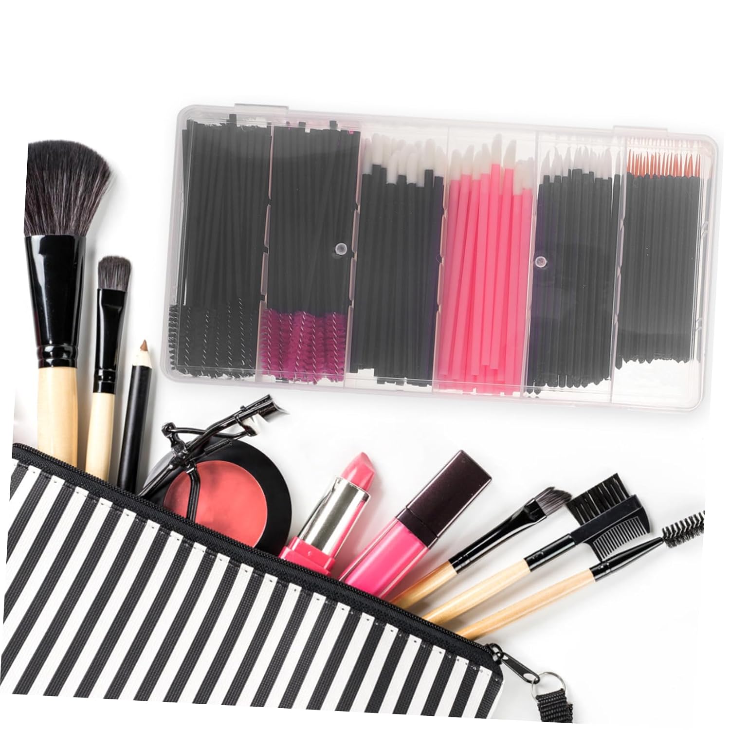 1set Portable Makeup Applicators for Women Eyelash Brush Eyeliner and Lip Brush Tools Mascara Wands Essential Makeup Kit for Travel and Home Use