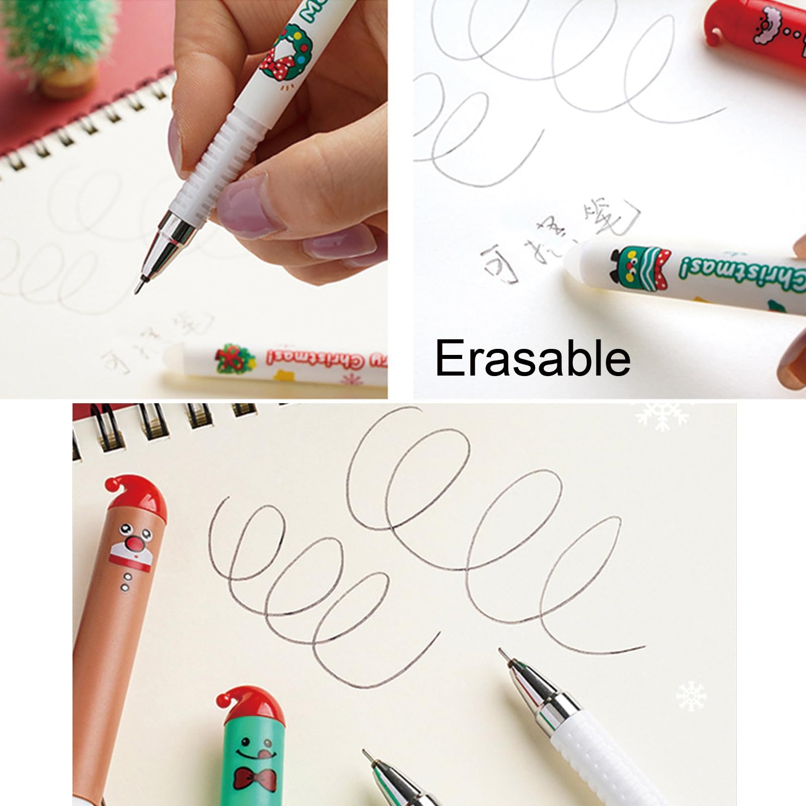 4 Pcs Cute Erasable Pens Cartoon Christmas Gel Pen 0 5mm Black Ink Smooth Writing Pen Kawaii Xmas — view 4