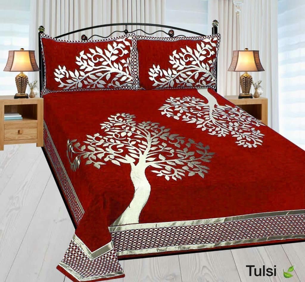 Jai GANGA Tree Design King Size Bedding Set with 2 Pillow Covers | Designer Bedspread for Modern Bedroom Décor | Soft, Comfortable & Durable Material (Red)