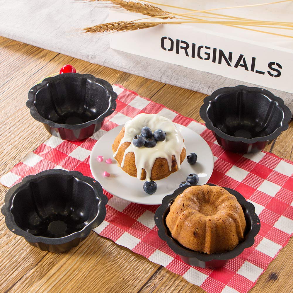 Mini molde antiadherente para tartas, molde estriado de acero al carbono de 4 pulgadas para buntcake, bavarois, brownie, cupcake, canele de pudín, paquete de 4 8