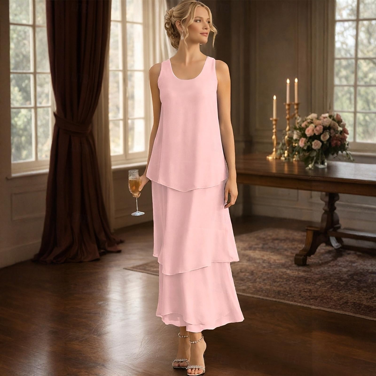 Kleid Hochzeitsgast Damen Lang Sommer Abendkleider Elegant Für Hochzeit Gast Festliche Kleider A Linie Sommerkleider Damen Leicht Und Luftig Maxi Maxikleid Frauen Ärmellos Stufenkleid