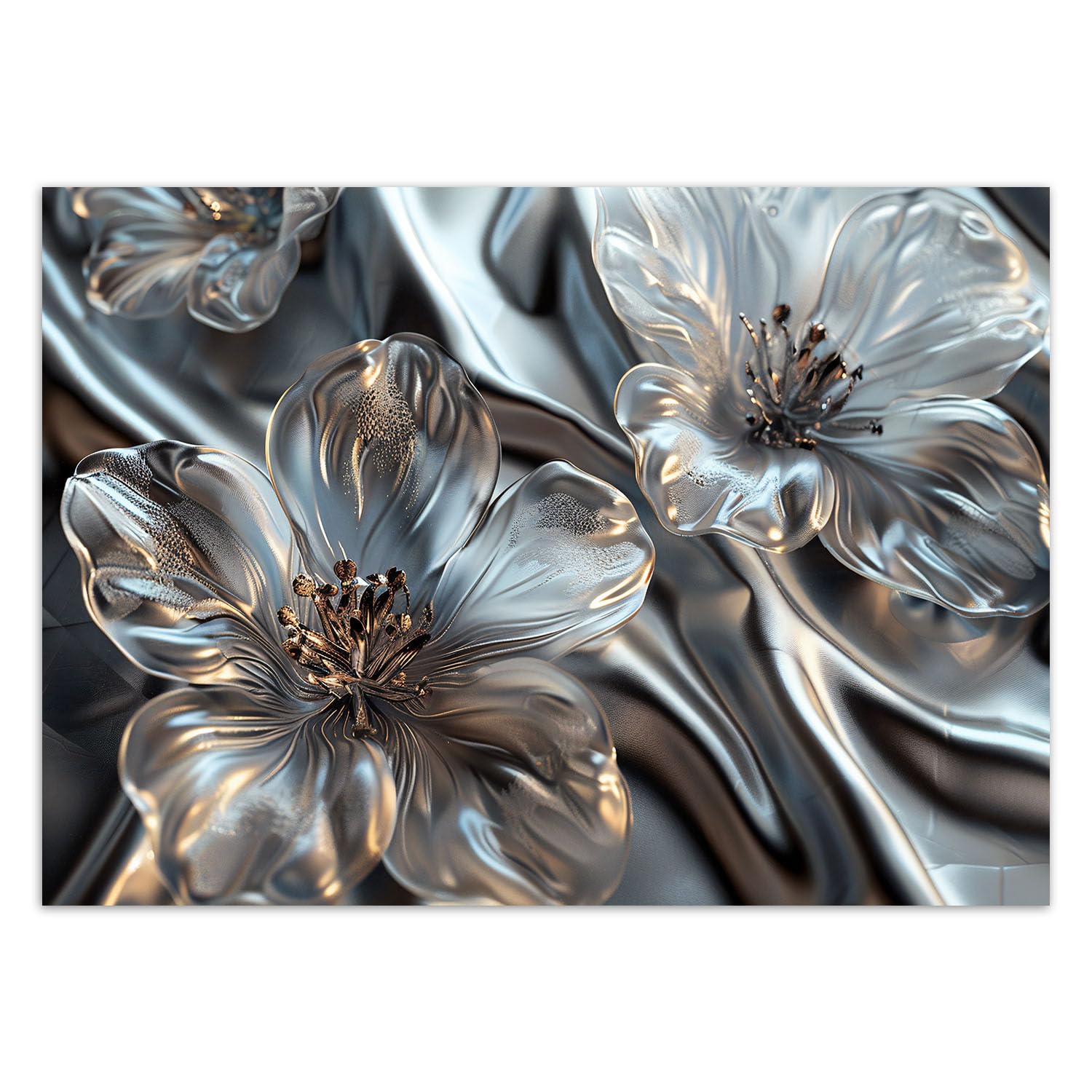 Feeby Papier peint mural - Papier peint 3d - Papier peint structuré Vinyle - Fleurs argentées 3D - 300x210 cm Decoration murale - Tapisserie murales papier peint - deco murale - papier peint intissé