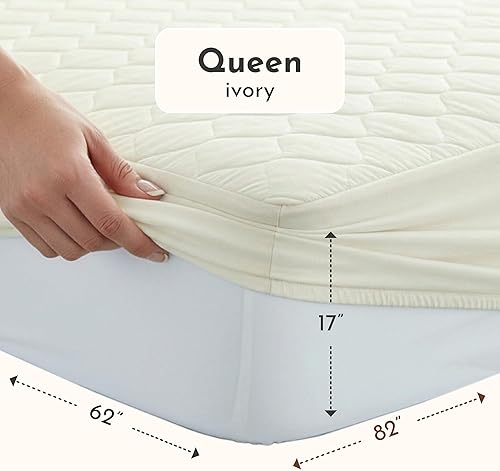 Miniatura 2 de Protector de colchón orgánico 100% algodón Protector de colchón transpirable y refrescante tamaño Queen Premium 300GSM acolchado y sin ruido,