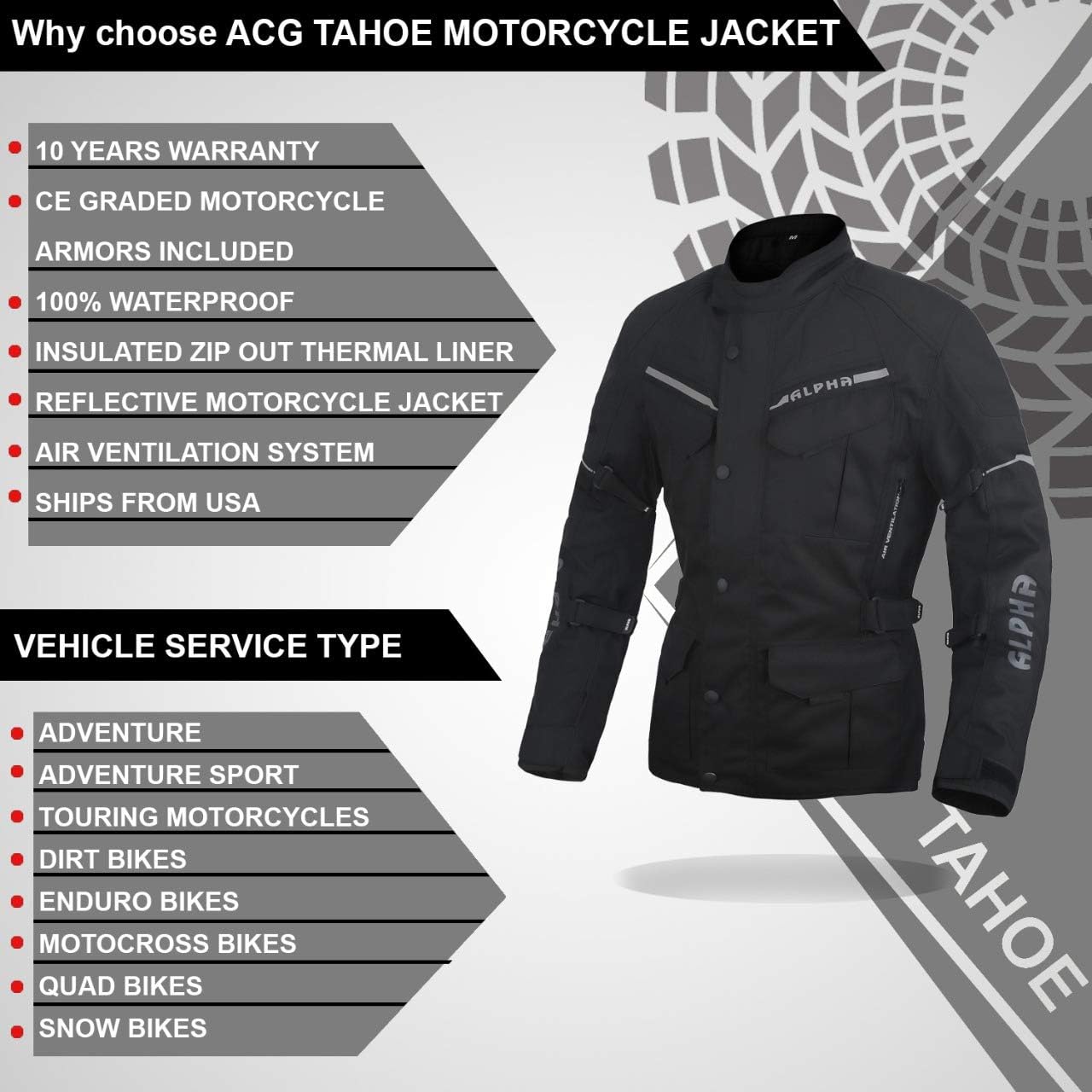 ACG ADVENTURE MOTORCYCLE JACKET MEN FOR TOURING CE ARMOR WATERPROOF ALL SEASON BIKER RIDING (BLACK, X-LARGE) : Automotive
