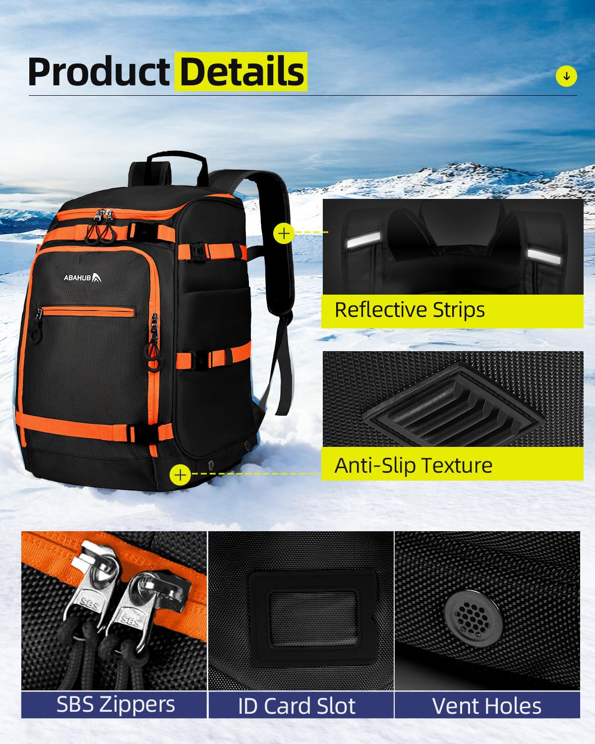 Abahub Torba na buty narciarskie z kieszenią na kask, plecak na buty narciarskie, 50 l, 1680D, nylon, wodoodporny, wyściełany, plecak na buty narciarskie, kask snowboardowy i akcesoria, Skiing Boot