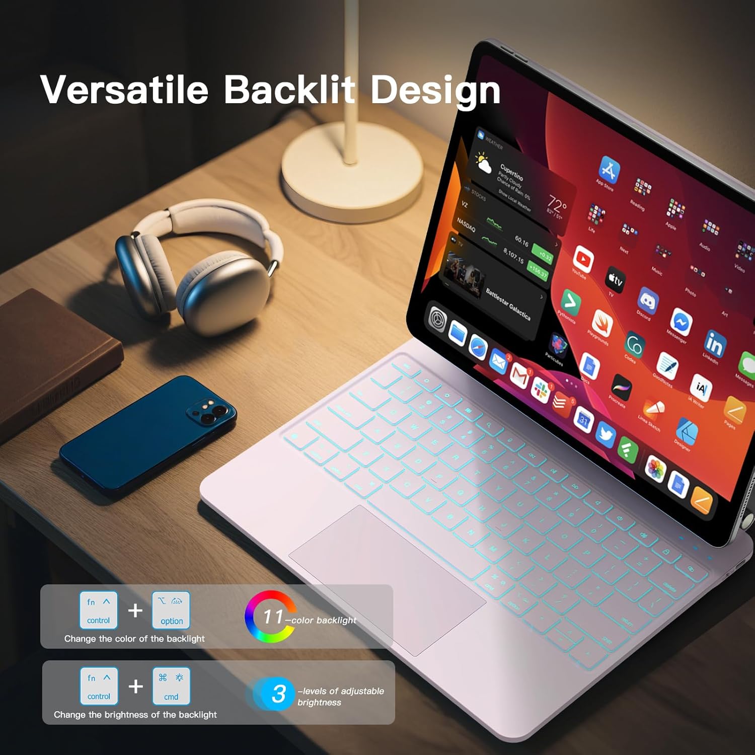 RAYMCRAFT for iPad Pro 13-inch Case with Keyboard (M5/M4, 2025/2024), 11-Colors Backlight with Pencil Buckle, Stain-Resistant Surface, Magic Keyboard for iPad Pro 13-inch, Multi-Touch Trackpad, Pink