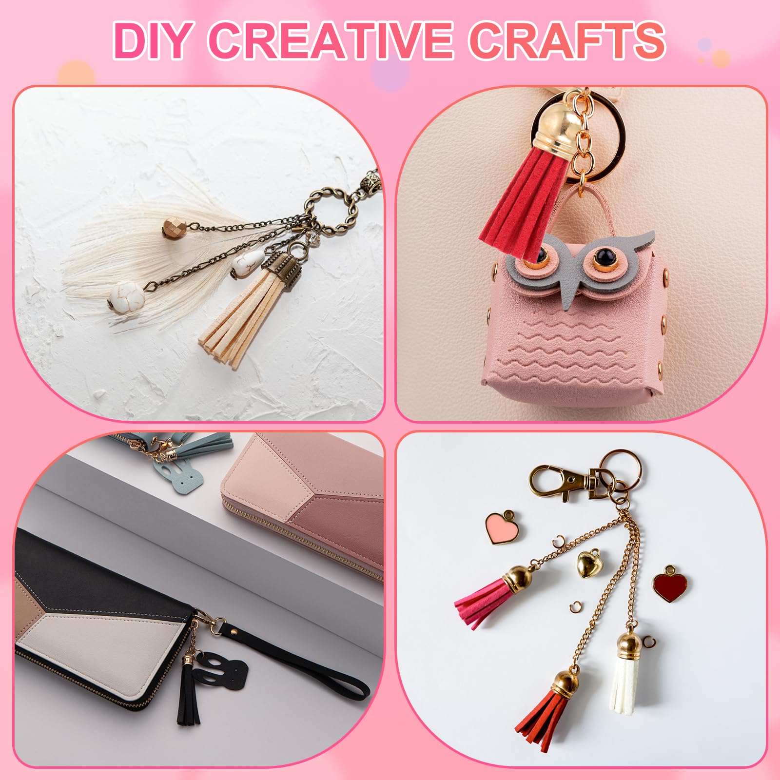 PATIKIL Borlas Cuero 1,5 Pulgadas, 100 Piezas borlas Gamuza sintética, Llavero con Tapa Dorada para Manualidades, decoración, Bolsos, Pulseras, fabricación Joyas, Llavero, Rojo