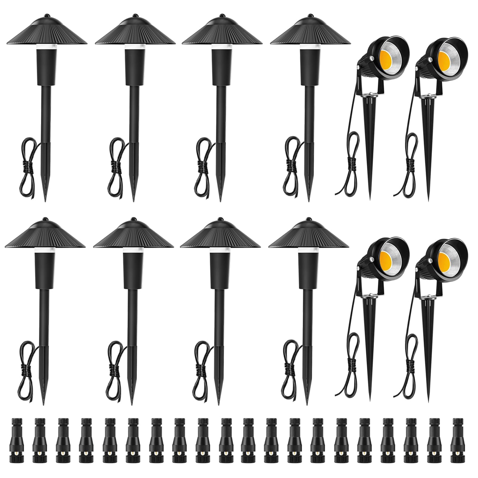 ZUCKEO 5W Pathway Lights & 10W Landscape Lights Kit, 12-24V Low Voltage Waterproof, Outdoor Warm White LED Lighting for Yard Garden House Path Decoration (12Pack)