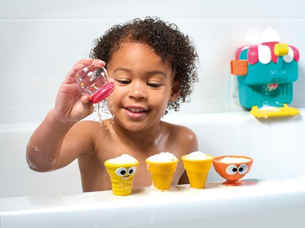 Toomies Foam Cone Factory Deluxe - Ice Cream Foam Maker Baby Bath Toys - Wall Mounted Bubble Bath Toys for Kids - Pretend Play Water Toys - Toddler and Baby Sensory Toys - Plus 18 Month Old Toys - 2