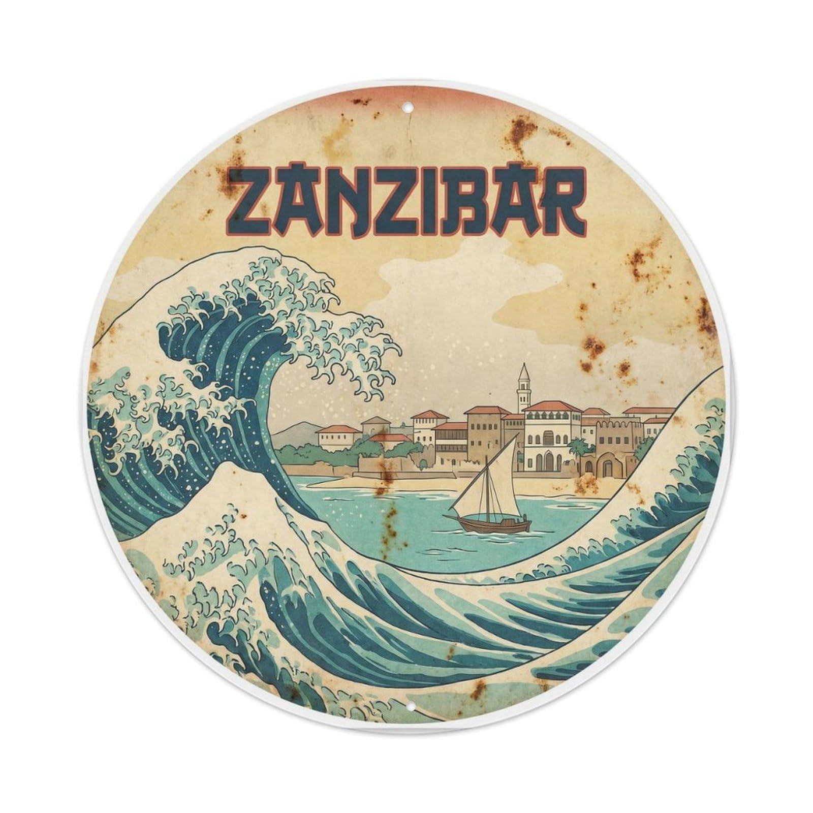 Zanzibar City Island Paradise Classic Illustration Metal Tin Sign