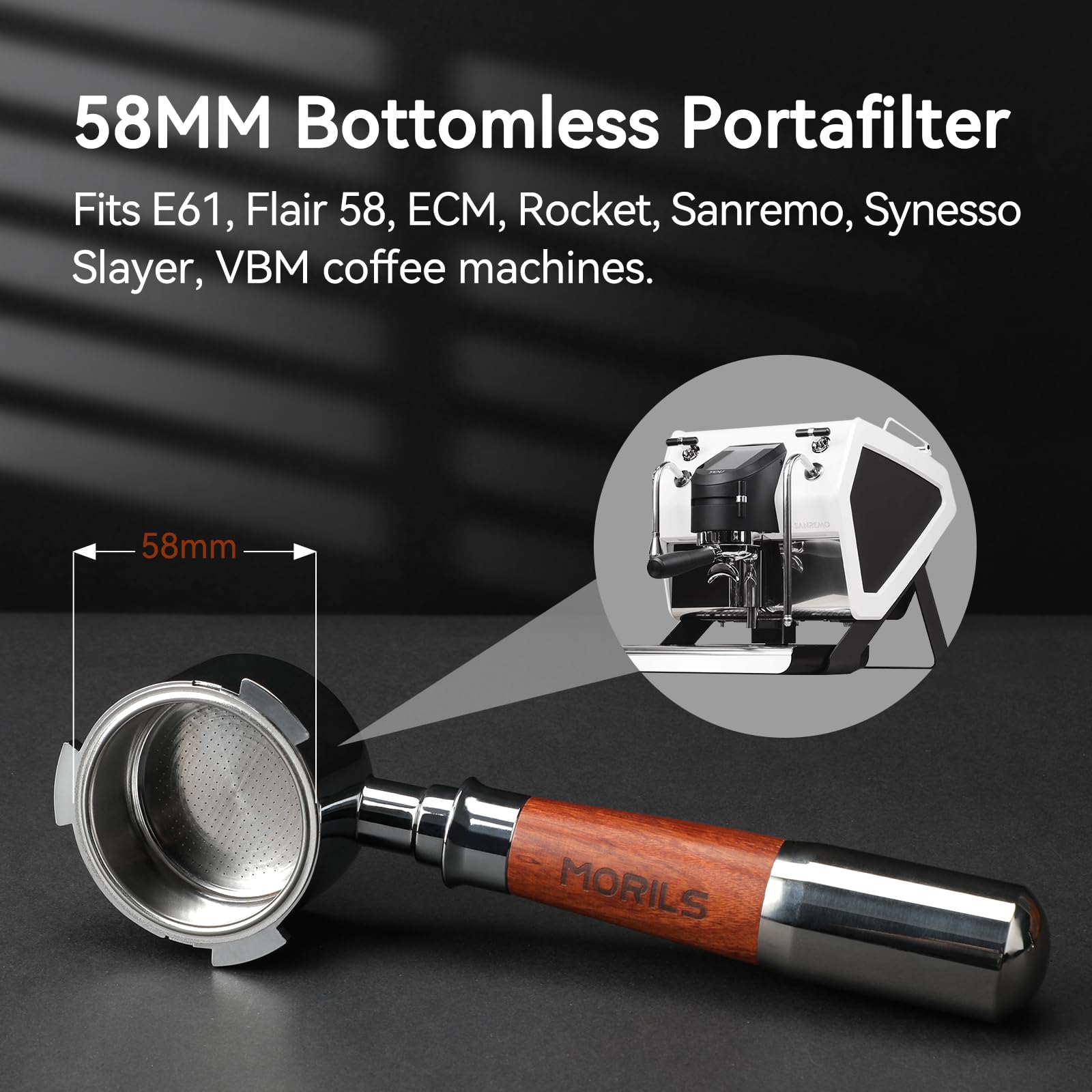 Amazon | MORILS 58mm ボトムレスポルタフィルター E61、ロケット、2耳