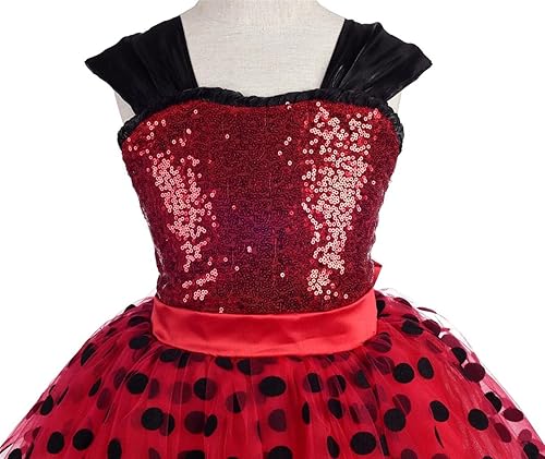 Miniatura 4 de Dressy Daisy Disfraz de mariquita a lunares para niñas, vestido de tutú para Halloween, Navidad, vestidos de fiesta, talla 3-8