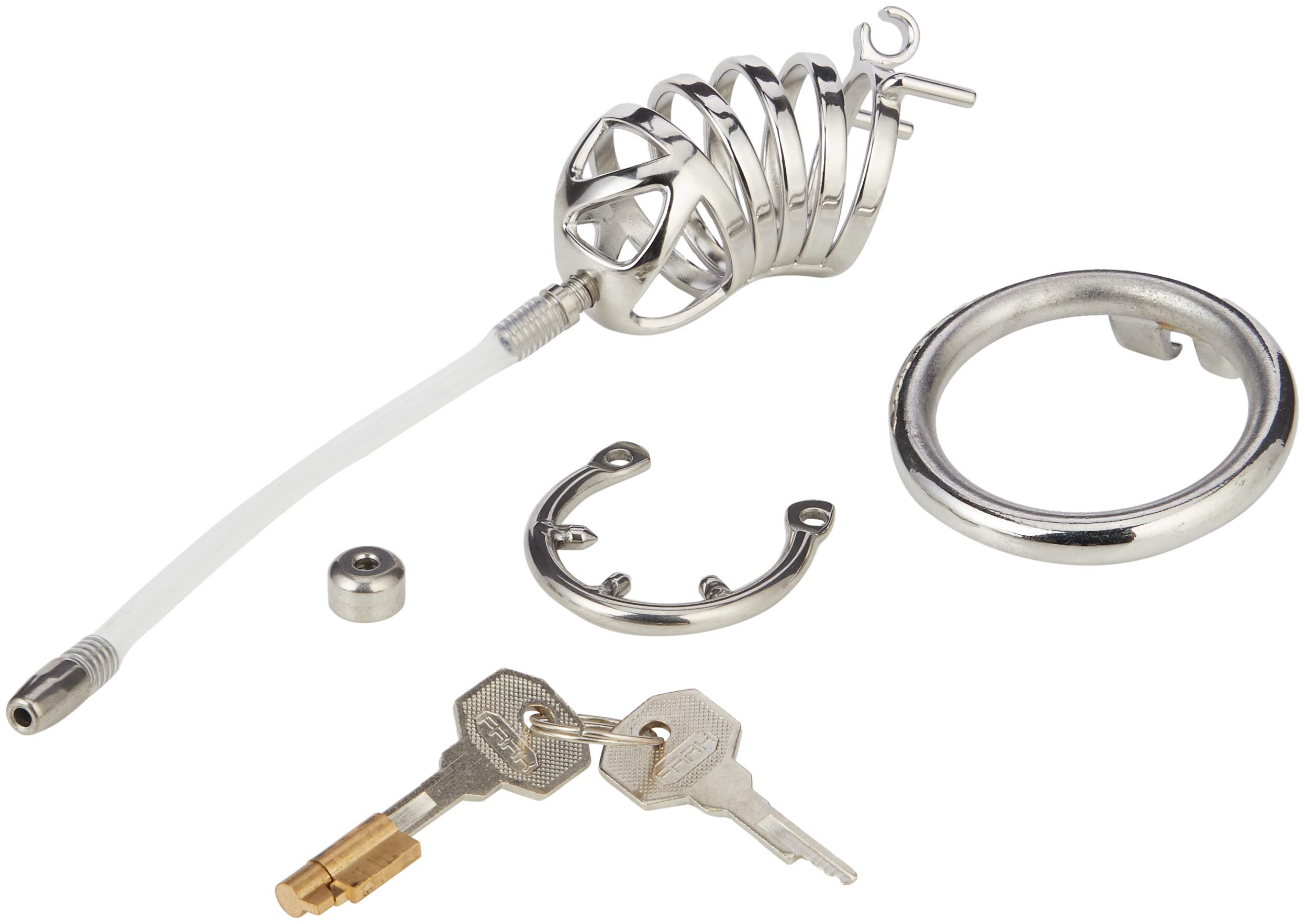 Bondage Masters Chastity Cage Surgical Grade Stainless Steel, Urethral Tube, with 50 mm Round Back Ring,