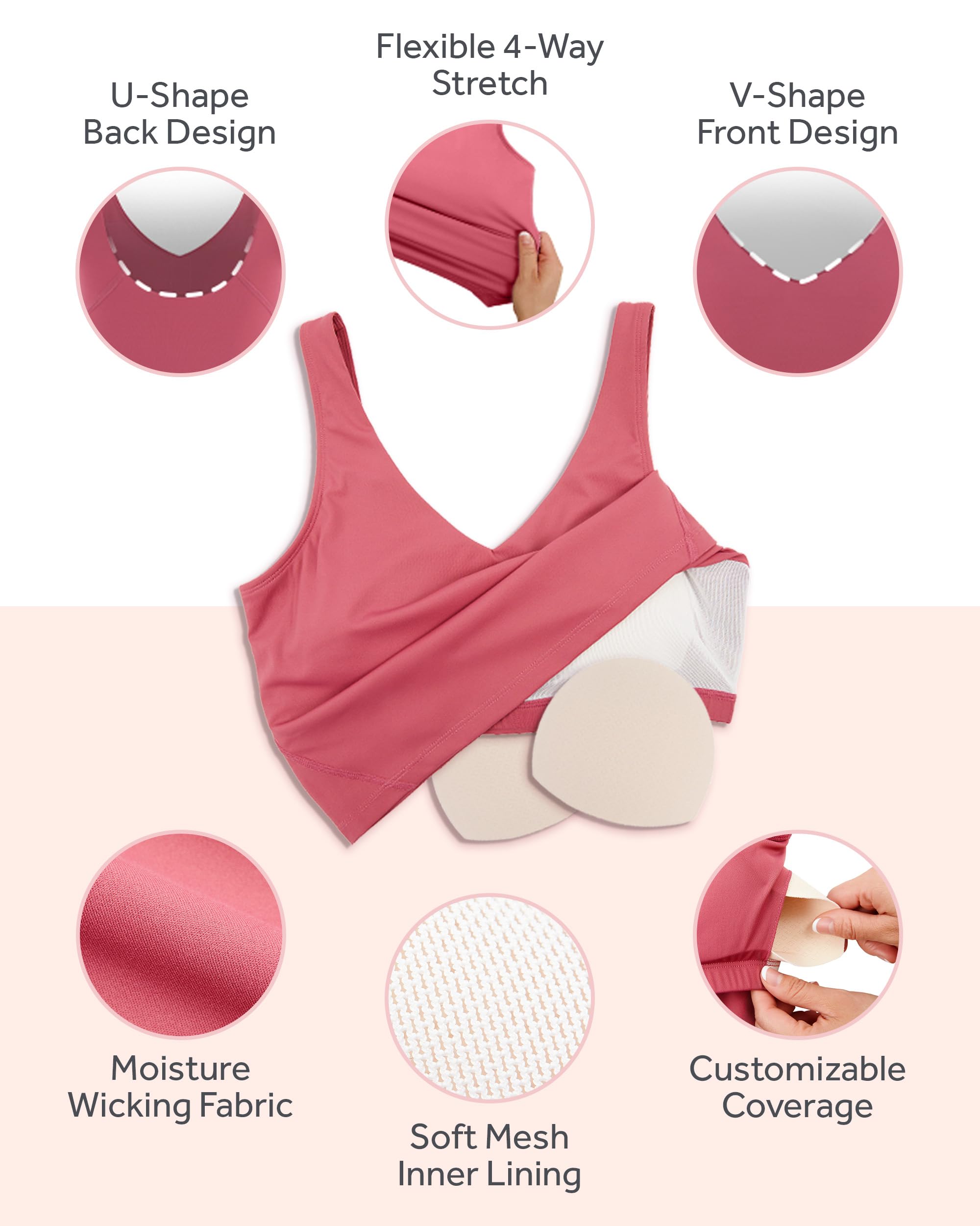 PURE CHAMP 2 reggiseni sportivi da donna a sostegno medio crop top canotta da donna canotta canotta da allenamento top con imbottitura rimovibile