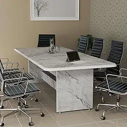 Mesa de Jantar Retangular 8 Lugares em MDF Estilo Marmorizado Luxo (Branco/Marmore)