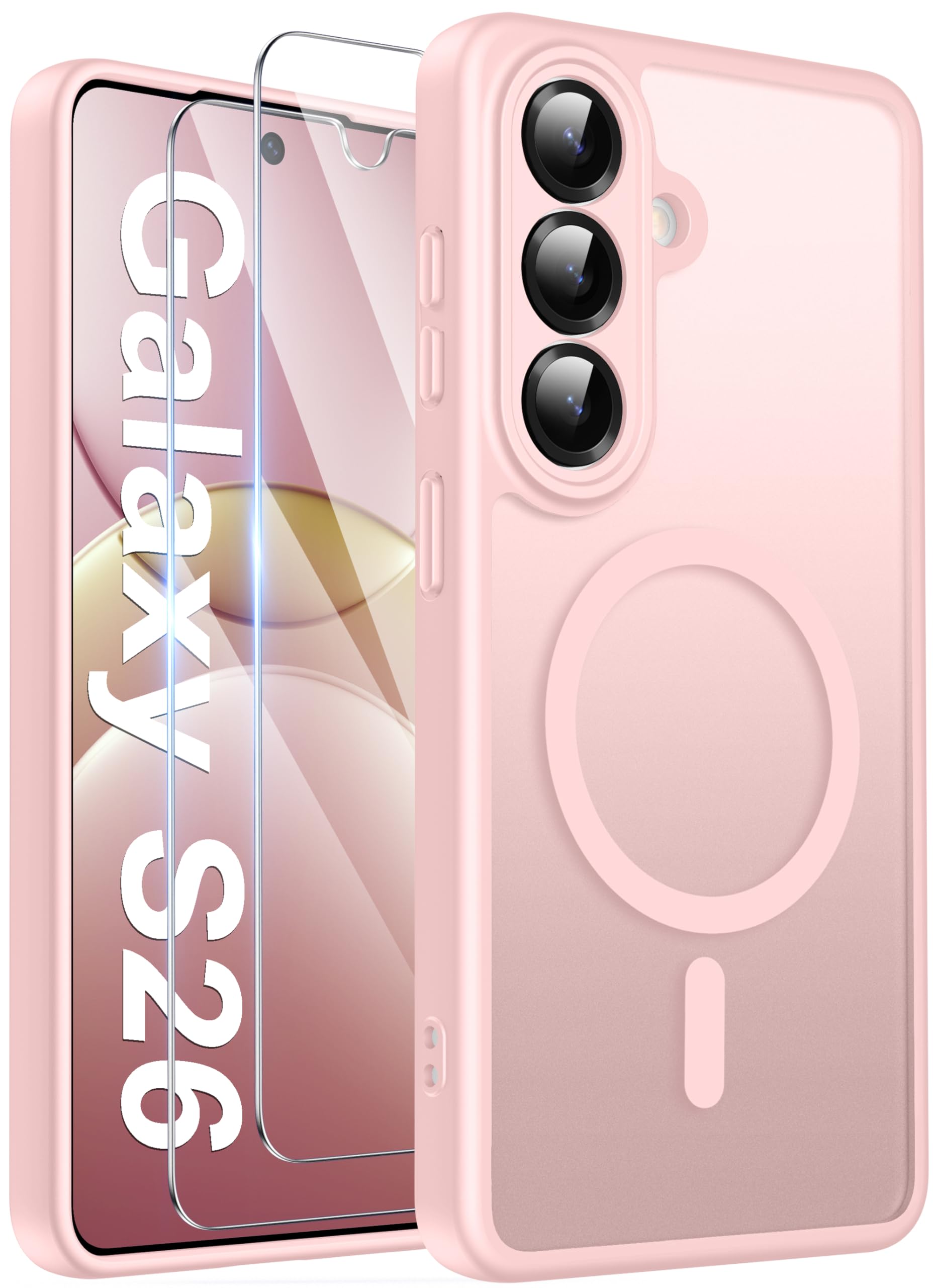 Opkiegrn für Samsung Galaxy S25 5G Hülle, Kompatibel mit MagSafe mit 2 Stück Panzer Schutz Glas Folie, KameraSchutz Folie Stoßfest Kratzfest Transluzente Matt Handyhülle für Samsung S25, Grau