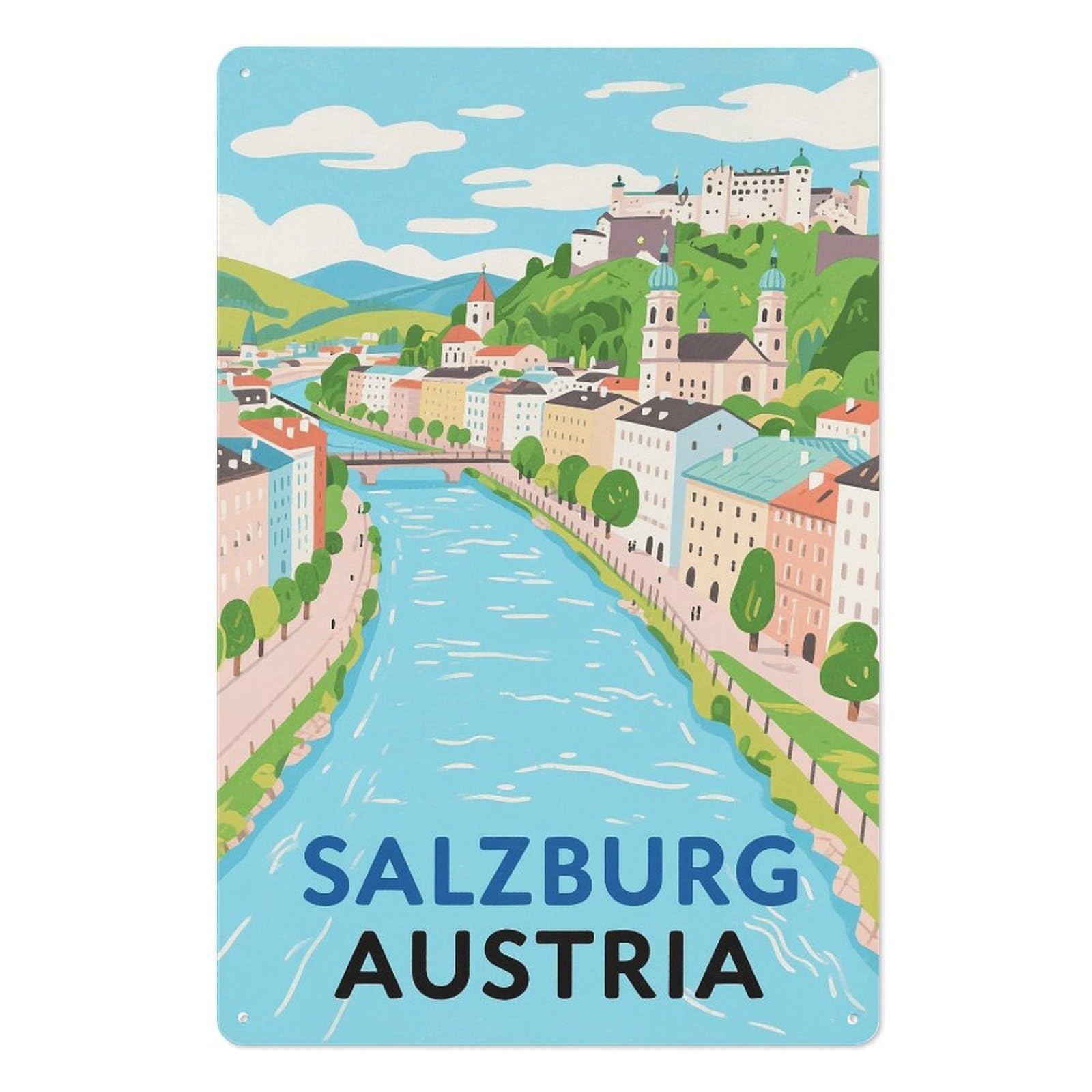 Salzburg Austria Retro Design Tin Paintings Vintage Tin Sign 08x12inch(20x30cm) Wall Art for Home Office Bedroom Living Room Cafes Wall Decor