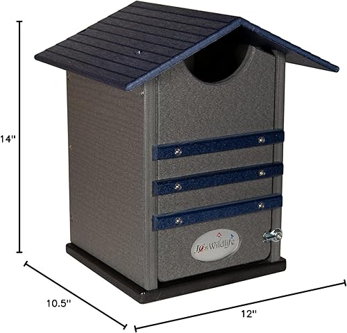 Miniatura 9 de JCS Wildlife Caja nido de búho de polietileno azul y gris, ideal para búhos sierreros y cernícalos también, limpiar la puerta hace que la limpieza
