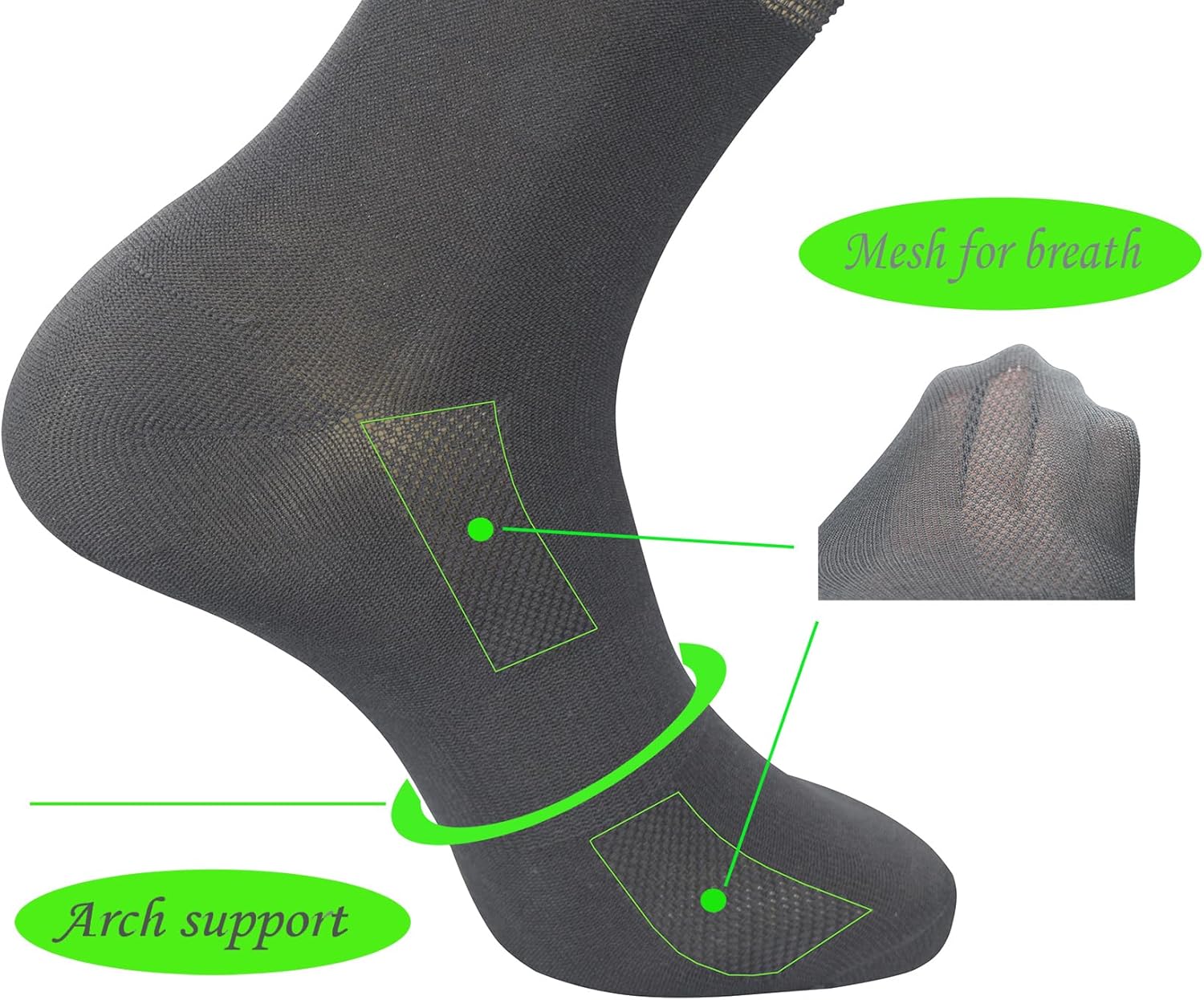 Yomandamor Men's 6 Pairs Bamboo Rayon Breathable Diabetic Mid-Calf Socks with Arch Support,10-13 - Image 2