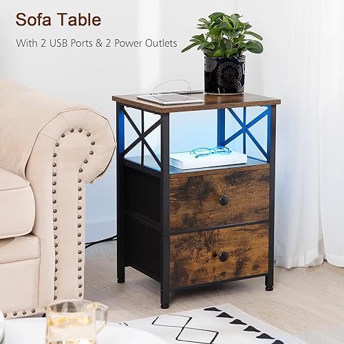 Miniatura 3 de AMHANCIBLE Mesa auxiliar con estación de carga, juego de 2