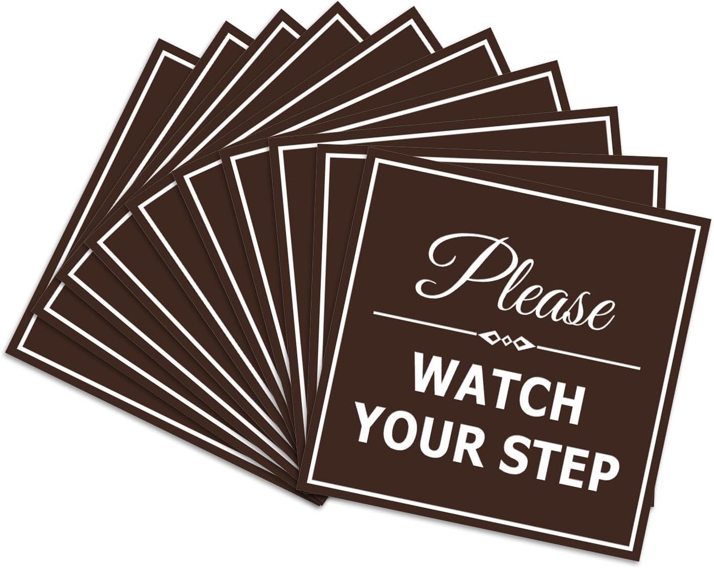 Signs ByLITA Square Classy Please Watch Your Step Sign | Safety Sign with Easy Installation (Dark Brown) - Small 10 Pack