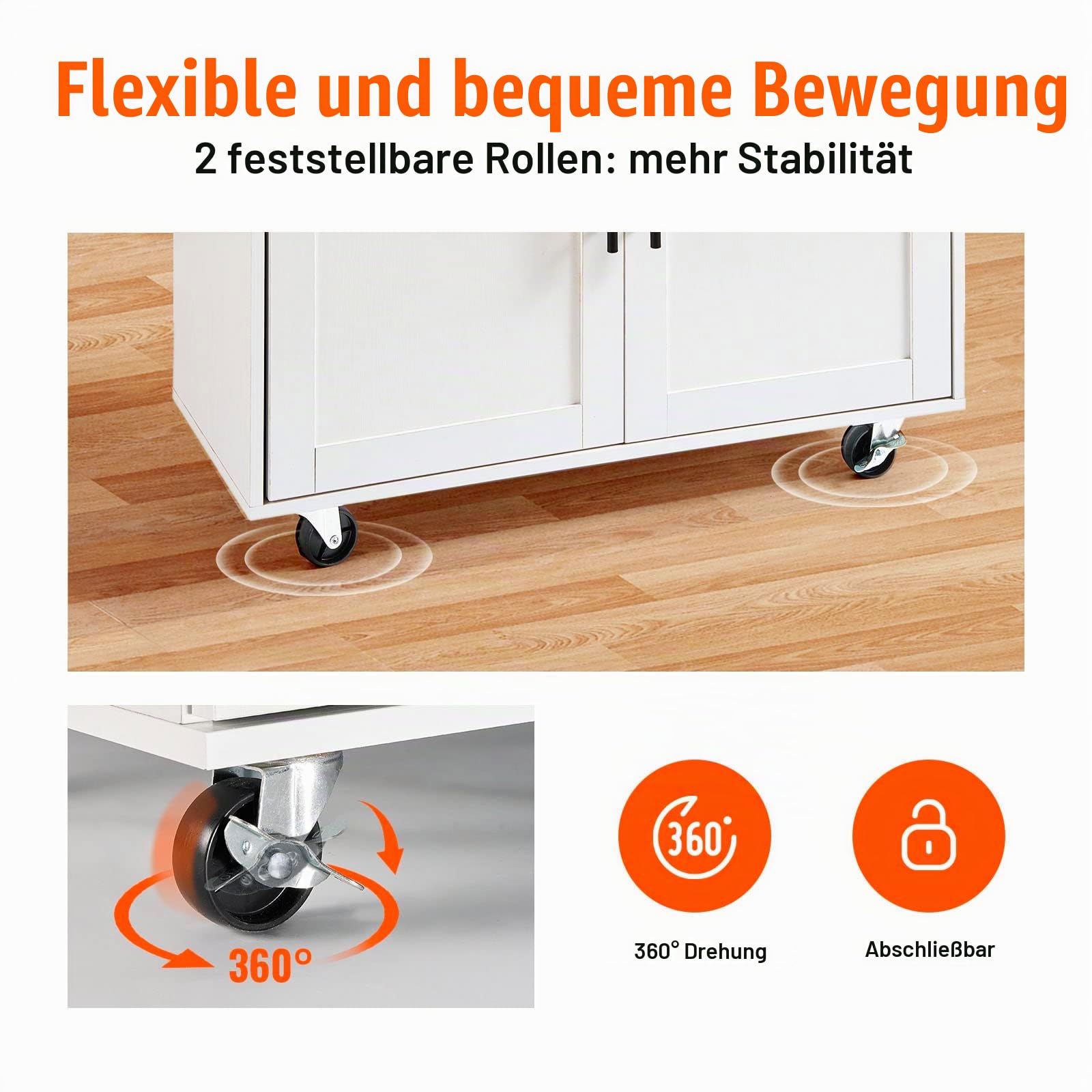 VEVOR Servierwagen Küchenwagen 1190 x 695 x 905 mm, 90,7 kg Belastbar Kücheninsel Küchenschrank, Rollwagen Küchentrolley mit Handtuchhalter & 1 Schubalde, Mikrowellenschrank Küchenrollwagen Massivholz