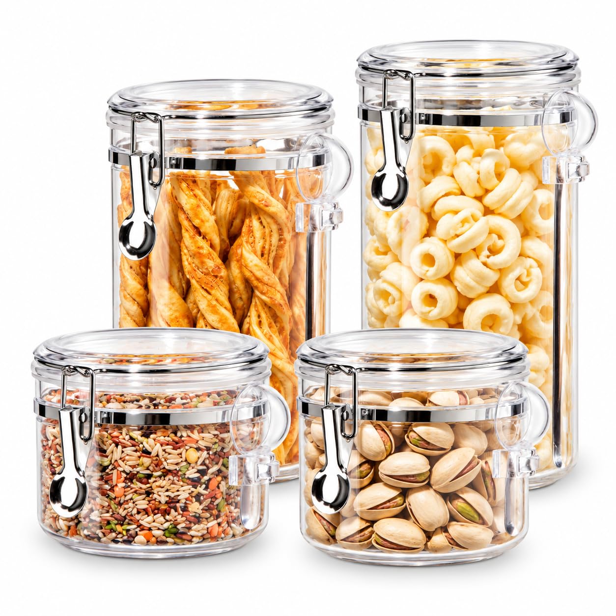 Amazon.com: Oggi 4pc Clear Canister Set with Clamp Lids & Spoons
