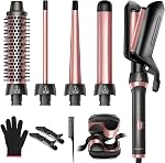 5-in-1 Ceramic Curling Wand Thermal Brush Beach Waves Dual Voltage | 3 Ceramic Barrels (0.35"-1.25") +Thermal Brush+Wave Wand,Fast Heat,30-sec Ready,All Hair,Travel-ready with Glove & Bag