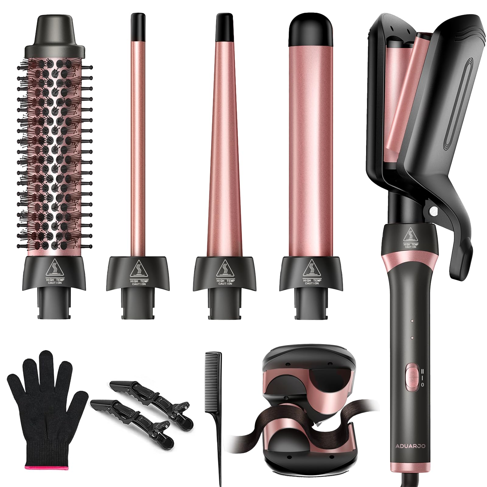 5-in-1 Ceramic Curling Wand Thermal Brush & Waver Iron Dual Voltage