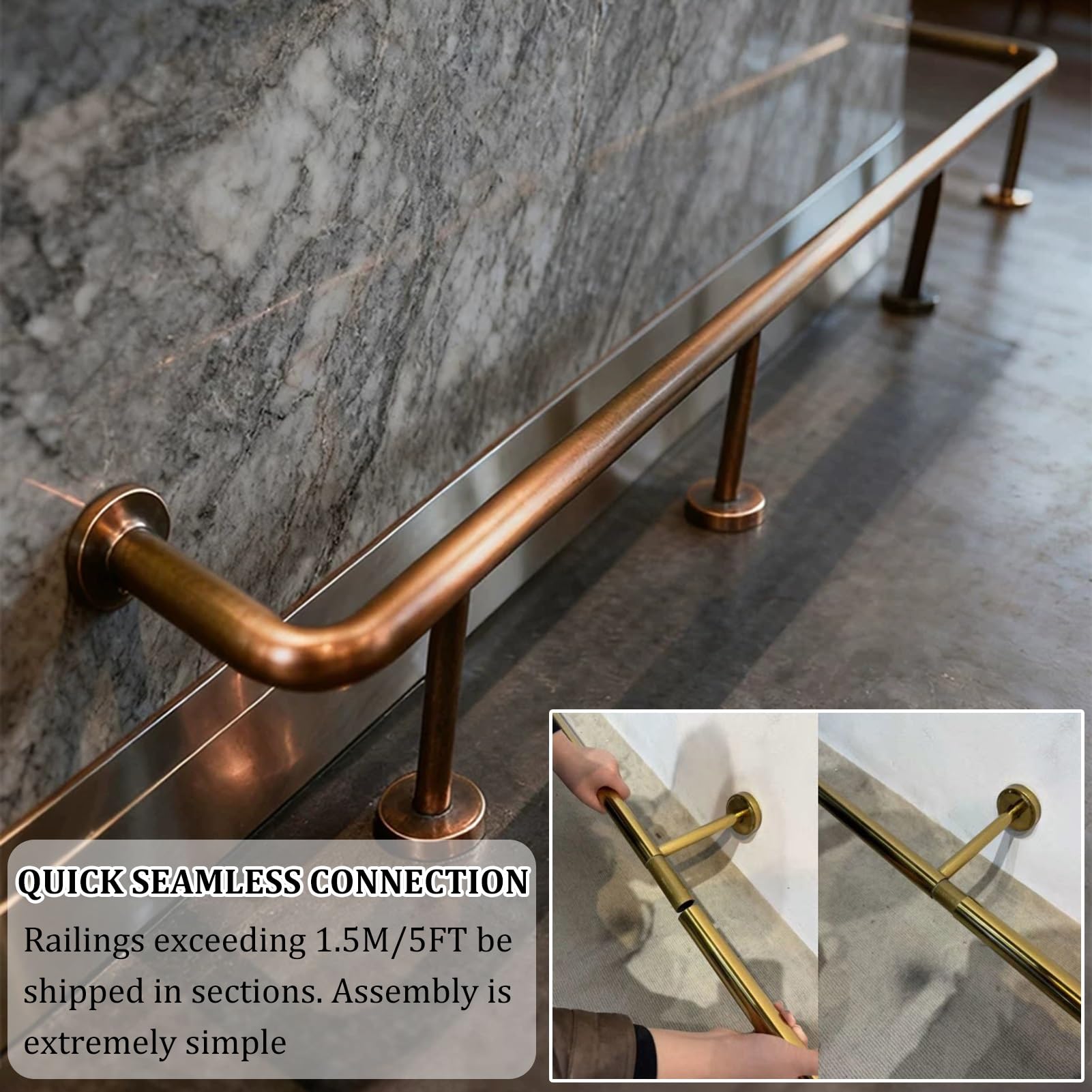 Barra Appoggio Piedi Staffe Per Poggiapiedi Con Barra In Ottone, Bracciolo Retrò In Acciaio Inossidabile Tubo Da 1,3 "OD, Completa Per Montaggio A Pavimento Per Cucina(3.8M/12.47FT)